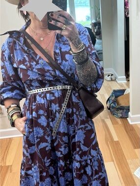 Maeve Merlot Brown Maxi Dress with Periwinkle Floral Print